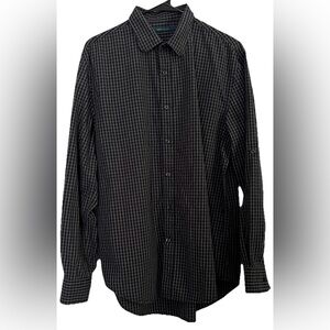 Perry Ellis Button Up Long Sleeve Shirt Men’s Large 100% Cotton Black Gray